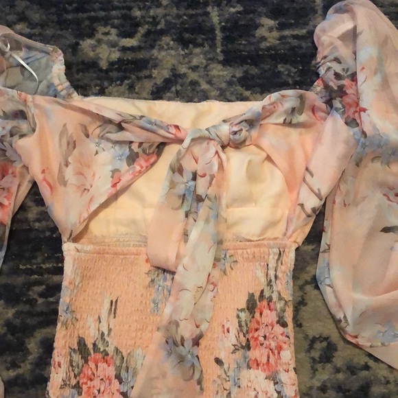 Hello Molly Beautiful floral peachy pink Dress S or U S 4 Smocked bottom/tie bak - Picture 6 of 10